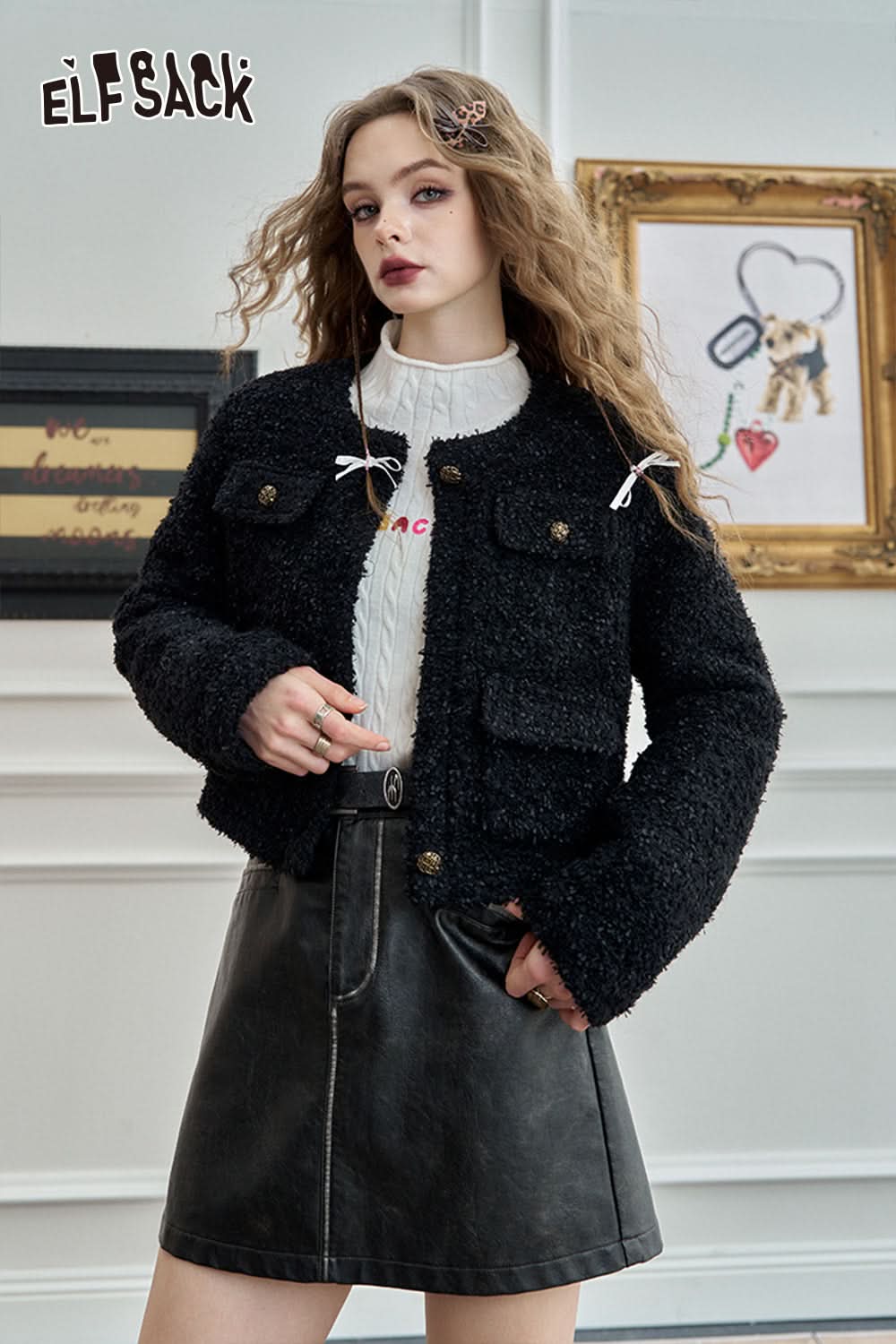 ELFSACK Winter coat with heart-shaped button short jacket