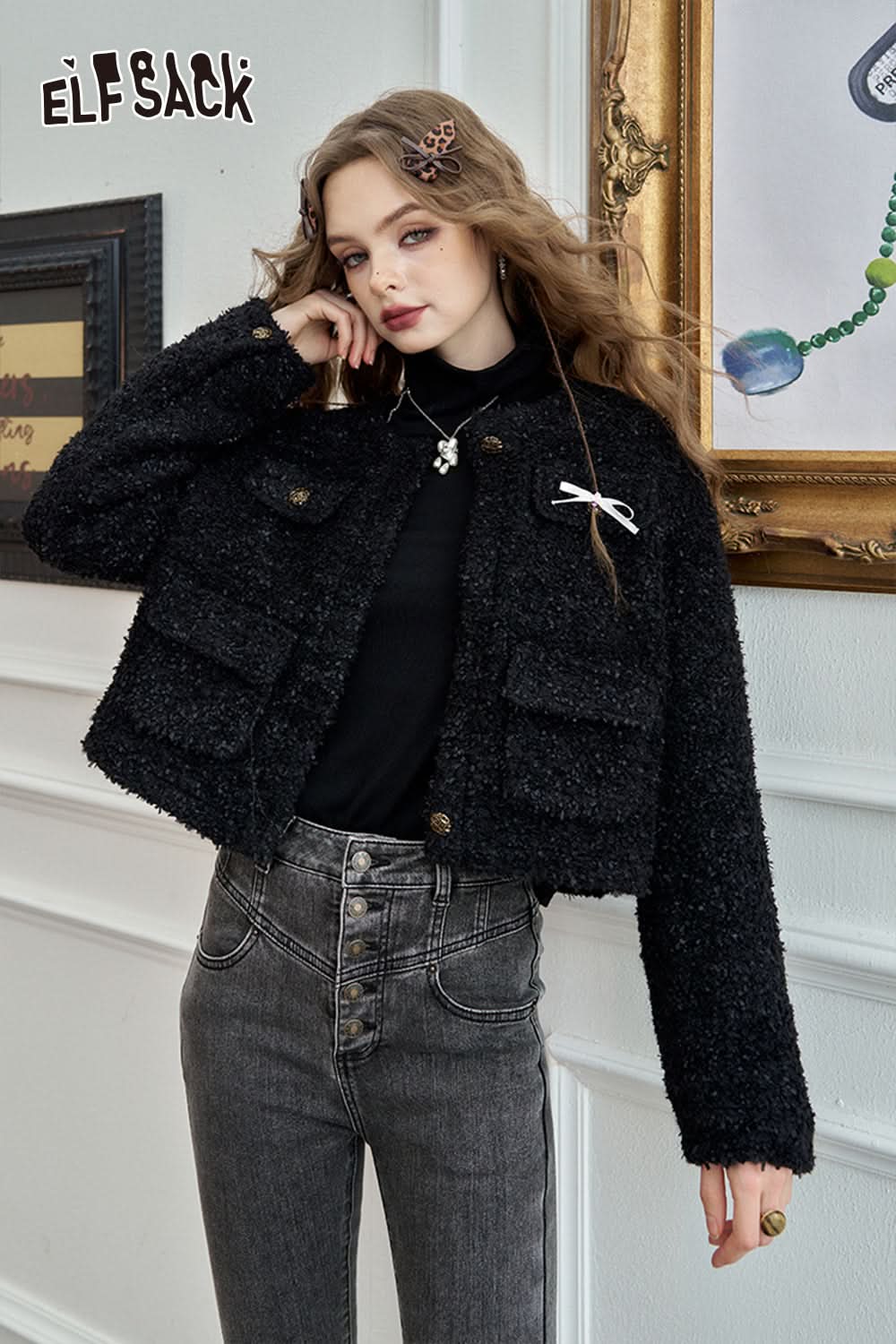 ELFSACK Winter coat with heart-shaped button short jacket