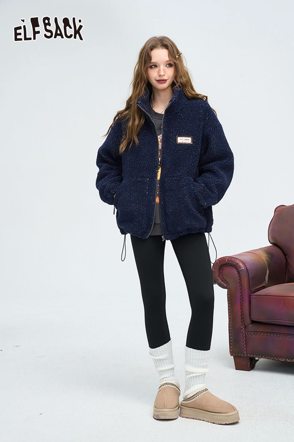 ELFSACK Preppy Style Versatile Colorful Dot Wadded Jacket Women