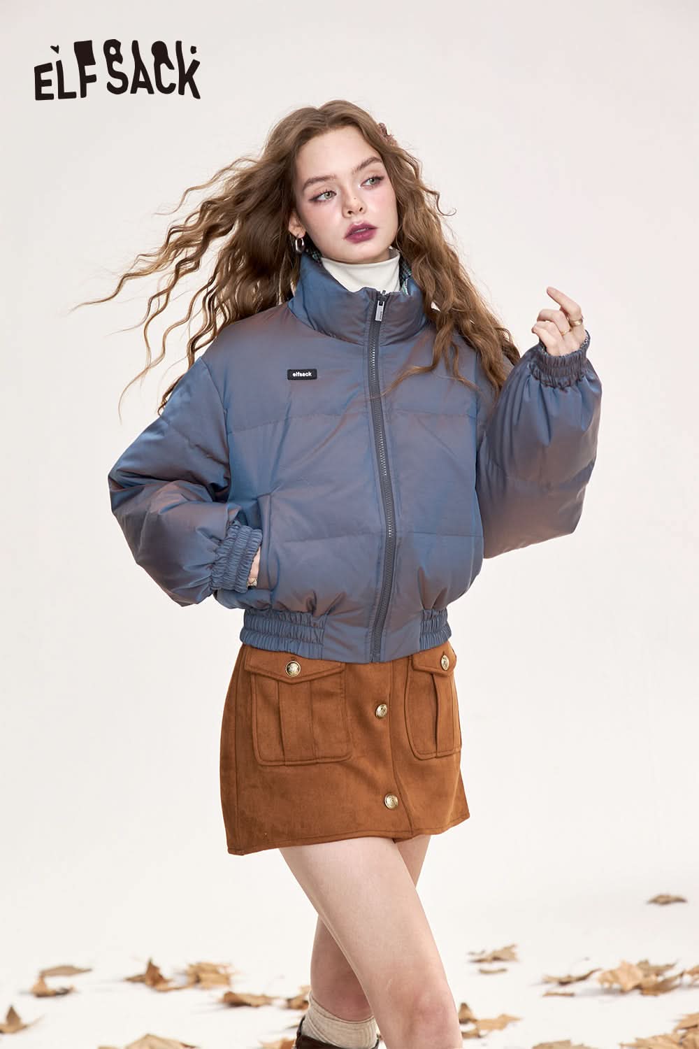 【3/14まで】44%off ELFSACK-jacket ELFSACK Reversible plaid short down jacket Short warm thick