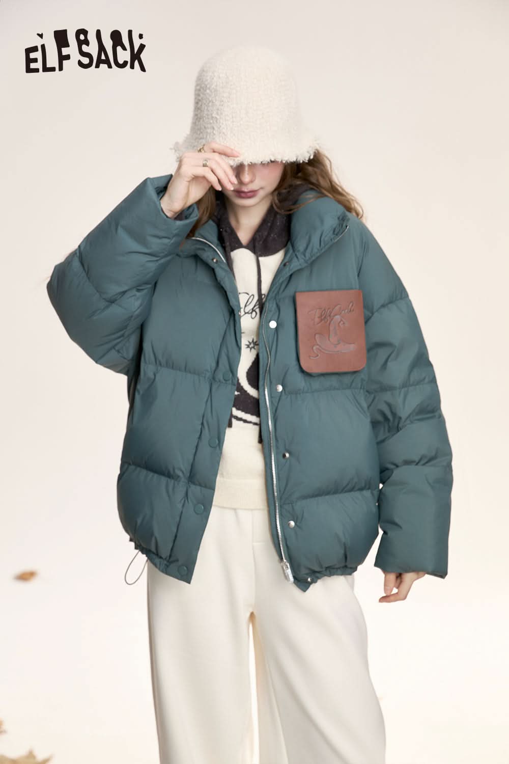 ELFSACK Retro casual stand collar warm thick down jacket