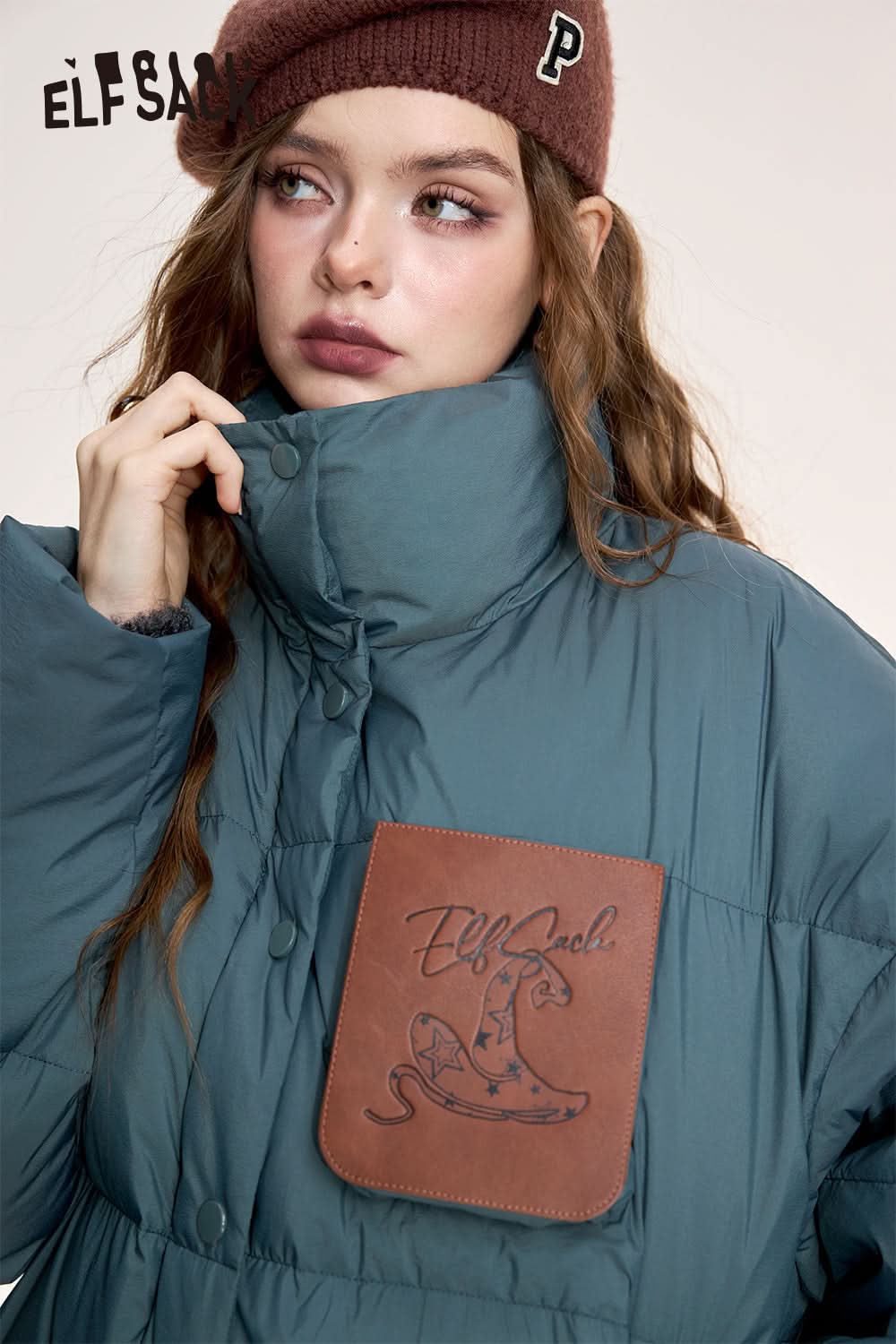 ELFSACK Retro casual stand collar warm thick down jacket