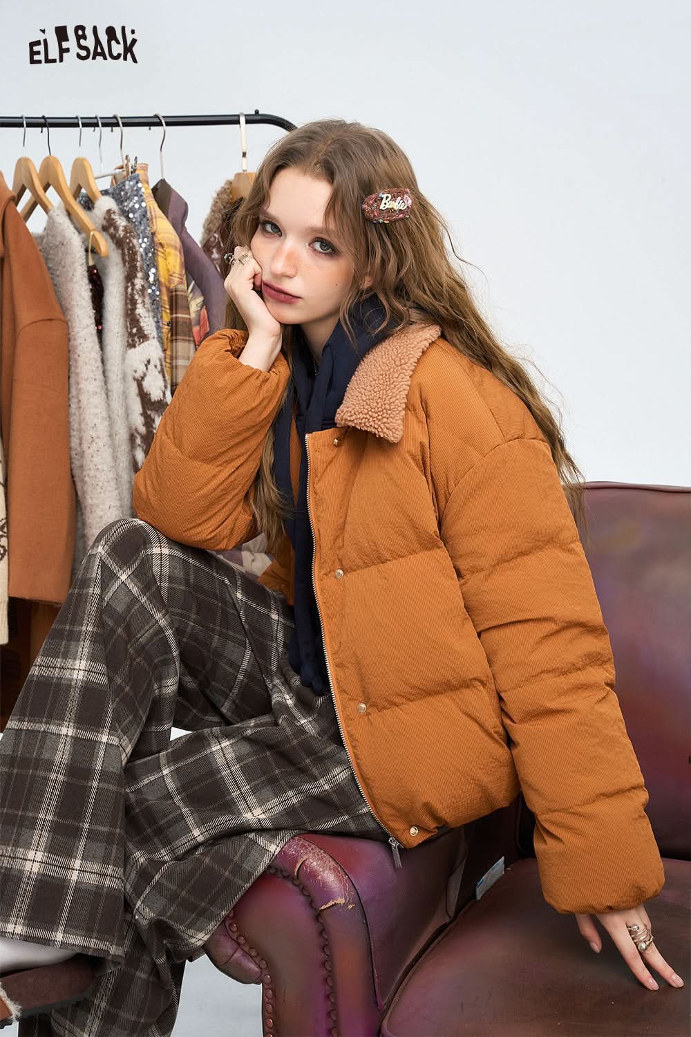 ELFSACK Mao collar splicing casual versatile short down jacket