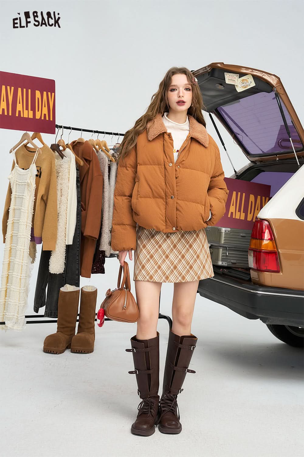 ELFSACK Mao collar splicing casual versatile short down jacket