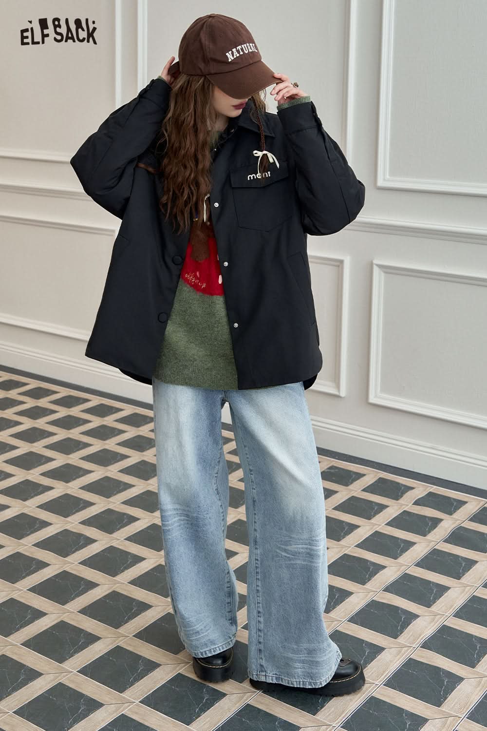 ELFSACK Lightweight Shirt-Style Down Jacket White Duck Down Casual Coat with Stylish Design