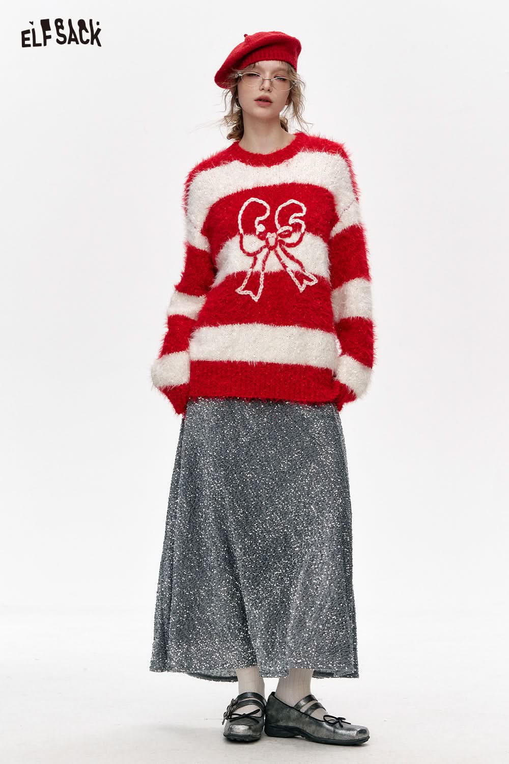 ELFSACK Sequined Velvet High Waist Mid-Length Fishtail Skirt Women