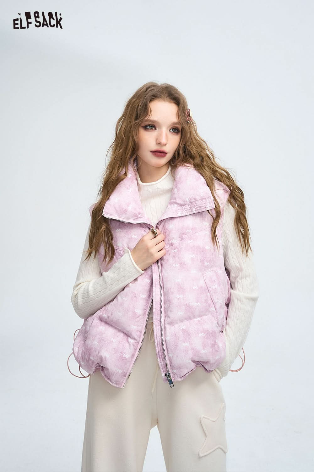 ELFSACK Butterfly knot full print loose casual down vest
