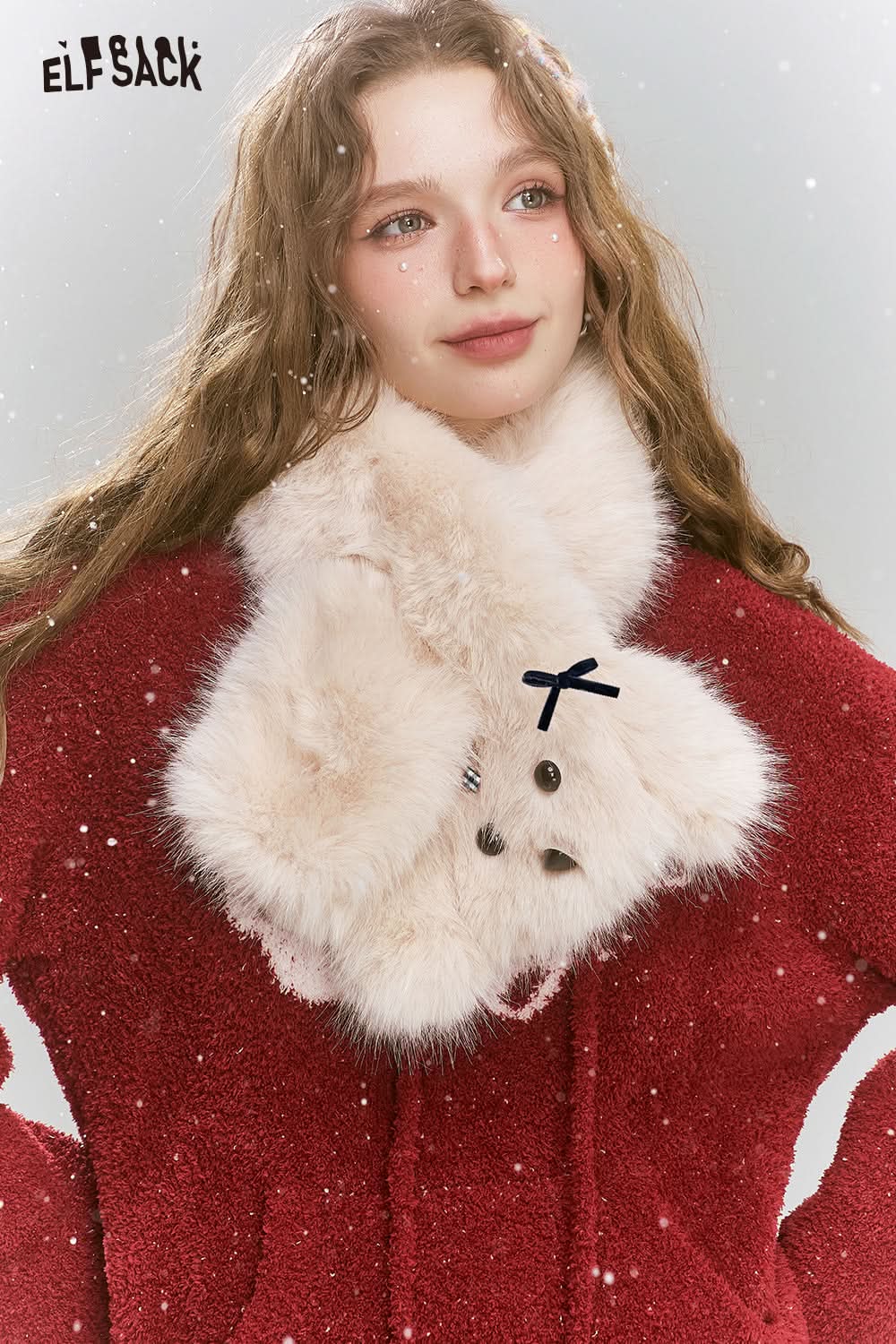 ELFSACK Vintage Y2K Plush Scarf Women Warm Cute Puppy Neck Scarf