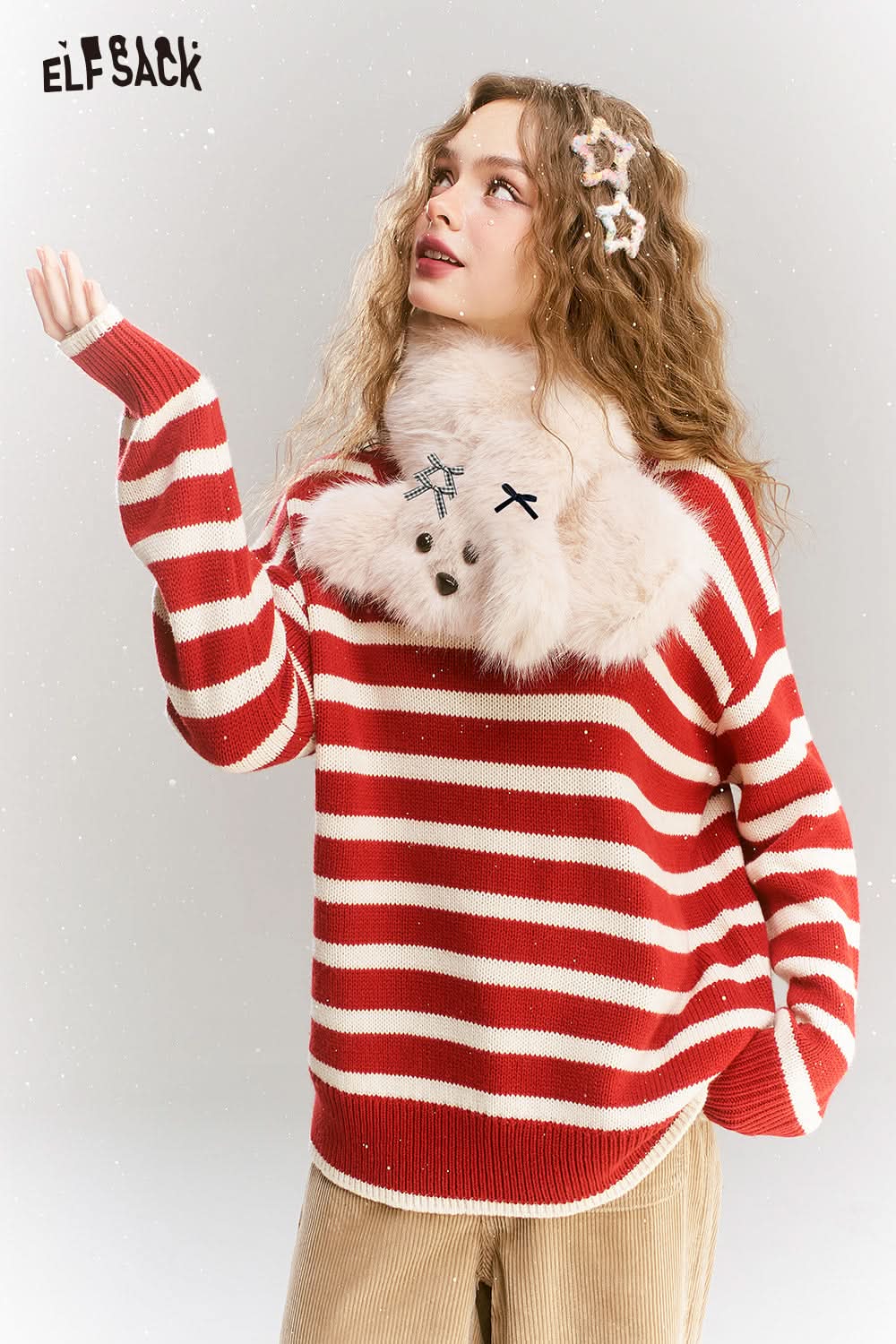 ELFSACK Vintage Y2K Plush Scarf Women Warm Cute Puppy Neck Scarf