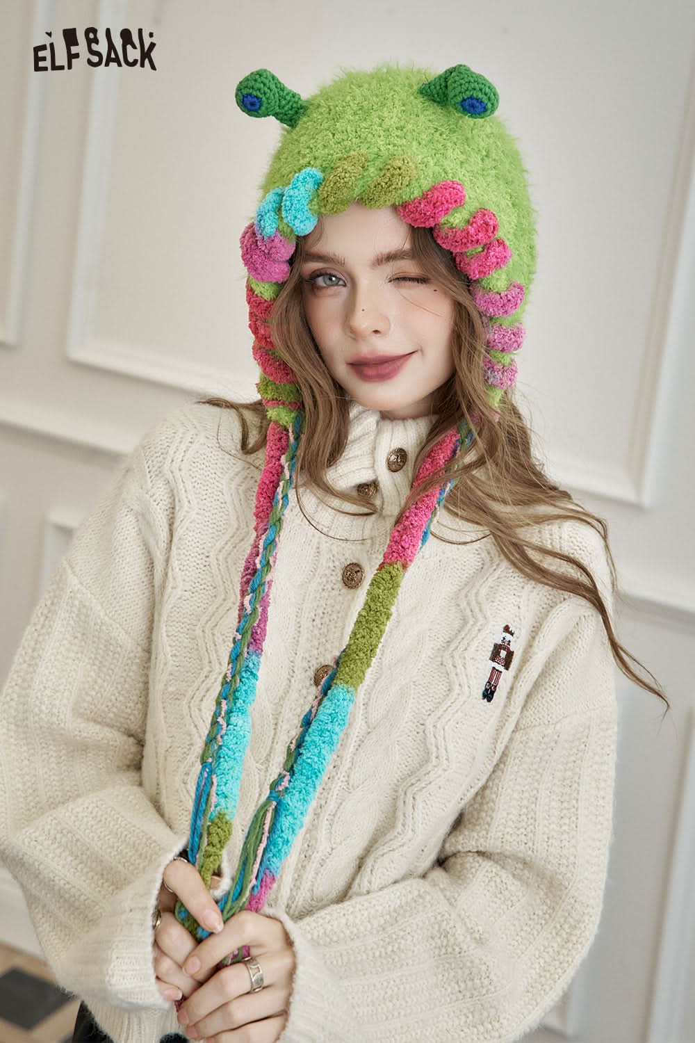 ELFSACK Y2K Dopamine Knitted Hats Beanie Cap Outdoor Warm Sports Hats
