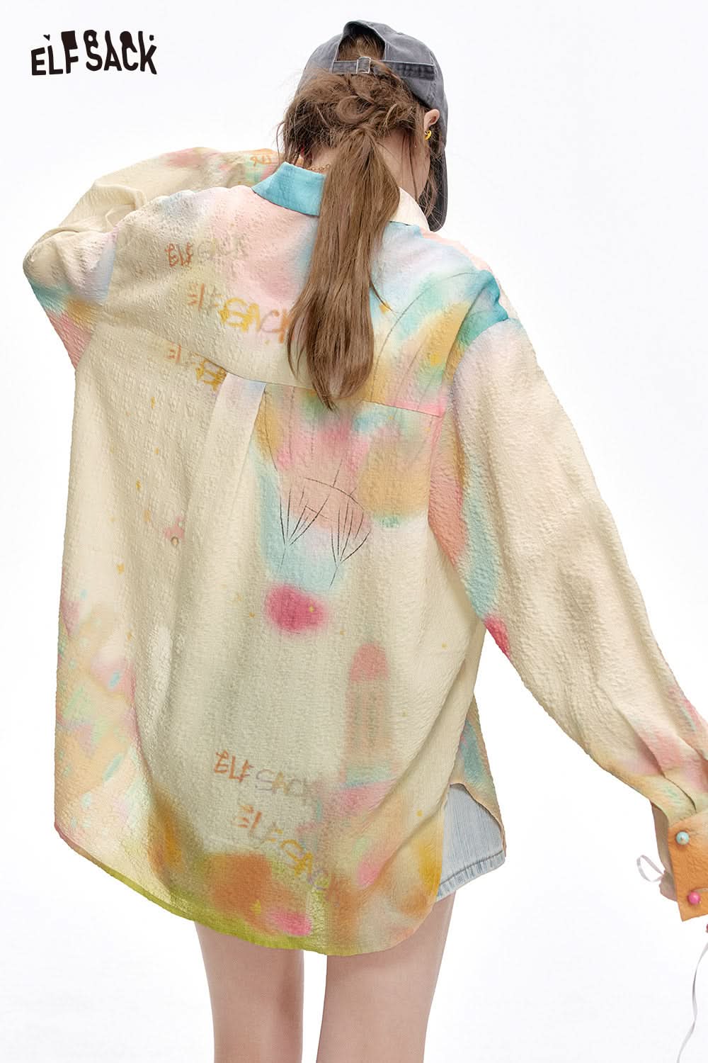 ELFSACK Dyeing texture long sleeved shirt women's jacket