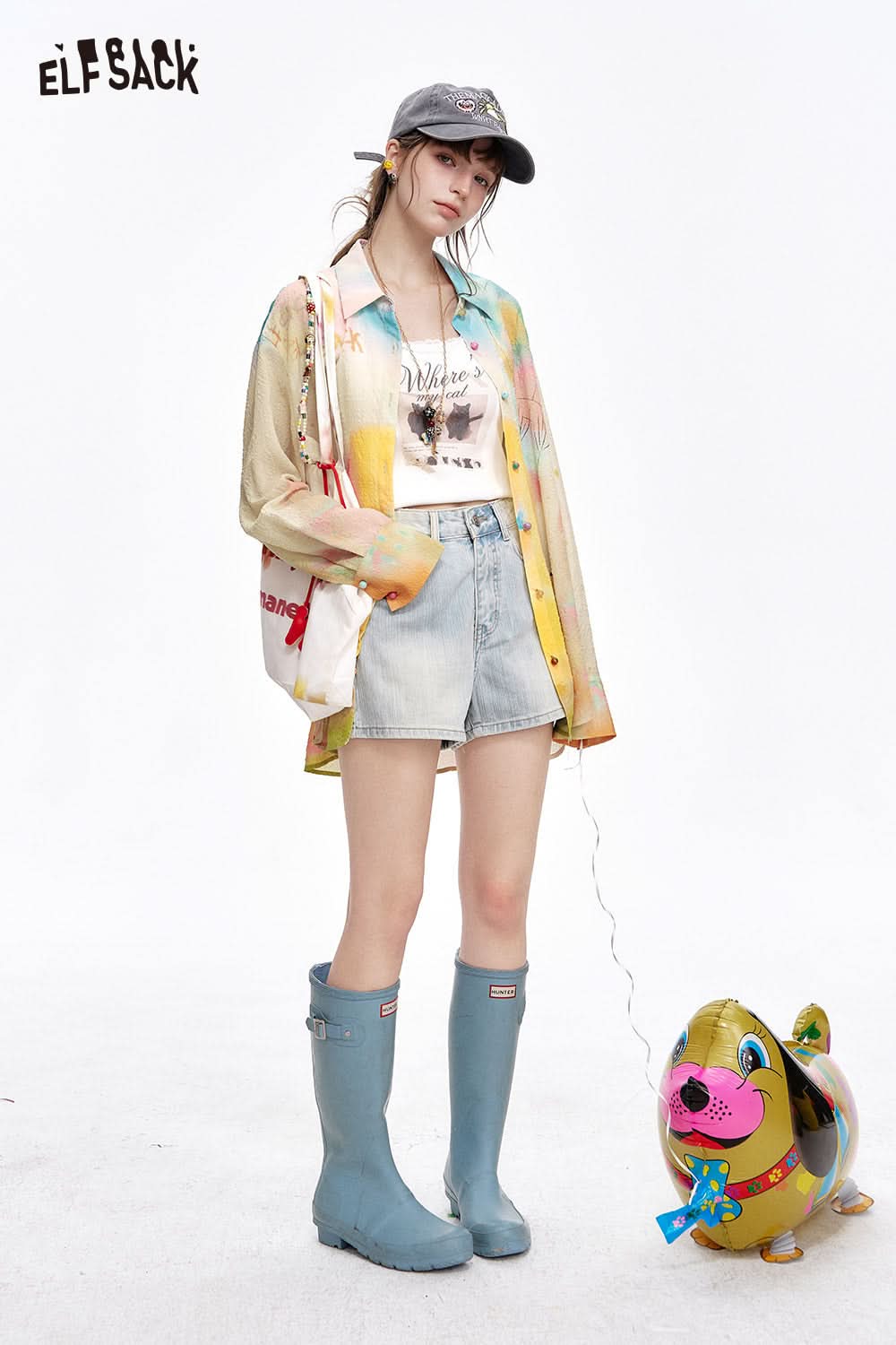 ELFSACK Dyeing texture long sleeved shirt women's jacket