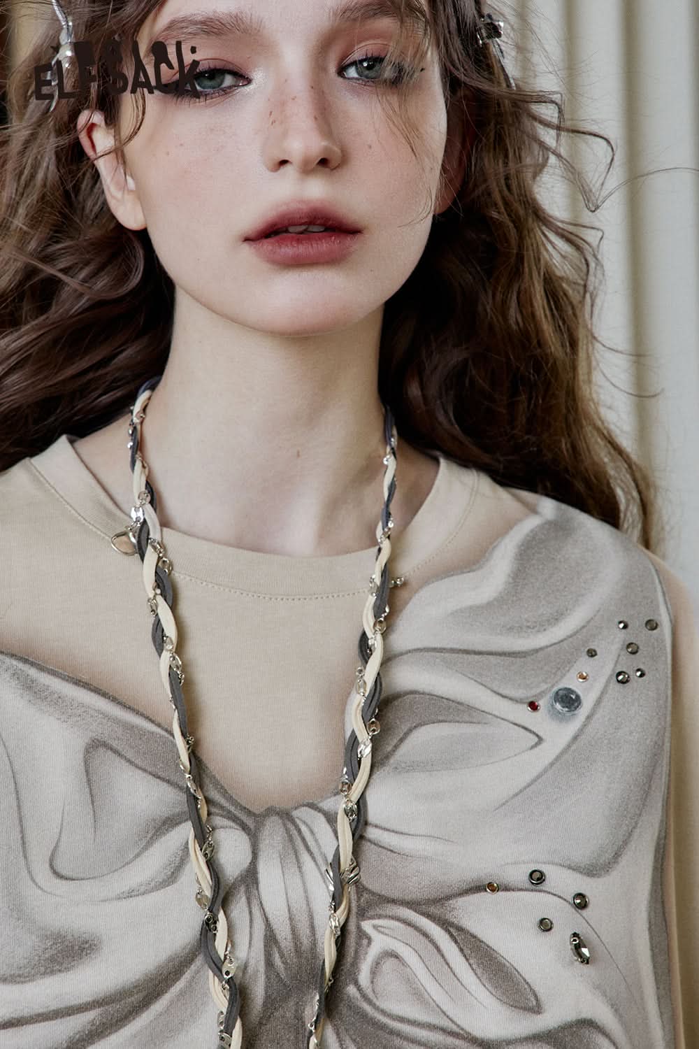 ELFSACK Y2K Bow Print Long Sleeve Cotton T-Shirt Women Casual Versatile Streetwear O-neck Top