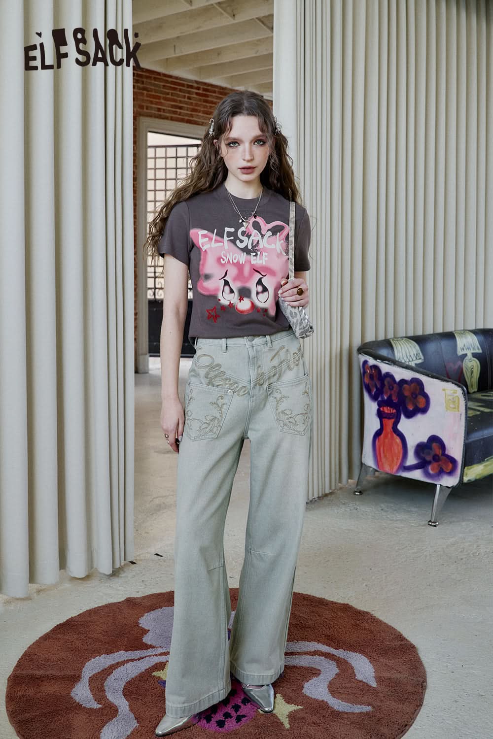 ELFSACK Y2K Printed Short Sleeve T-Shirt Women Sweet and Cool Short Top