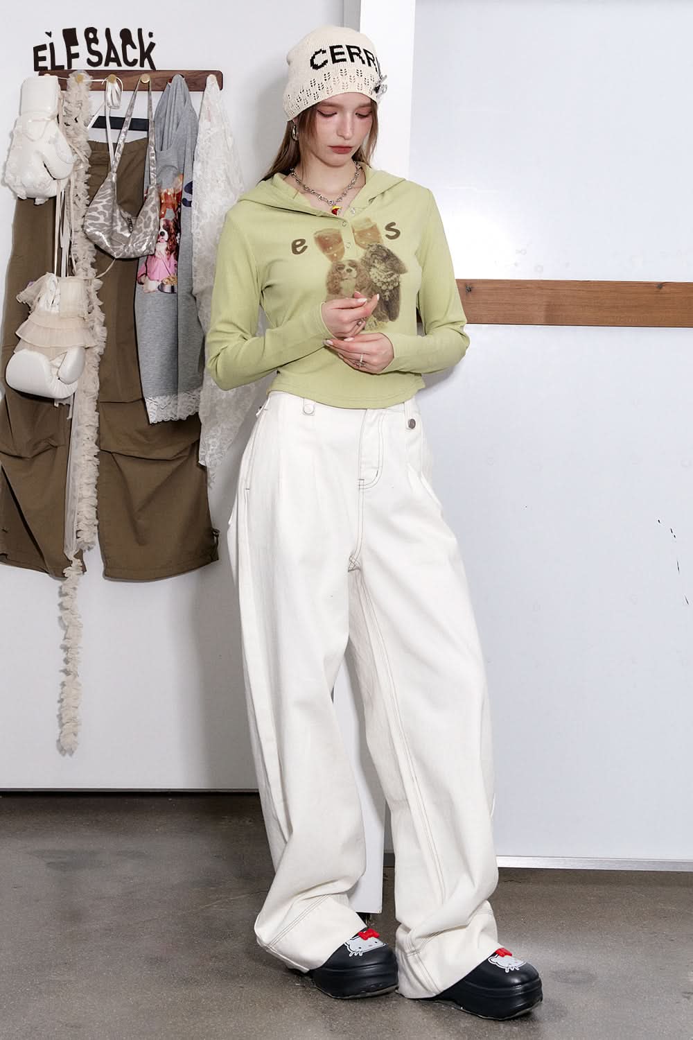 ELFSACK Cute Casual Puppy Printed Hooded Short T-shirt Women