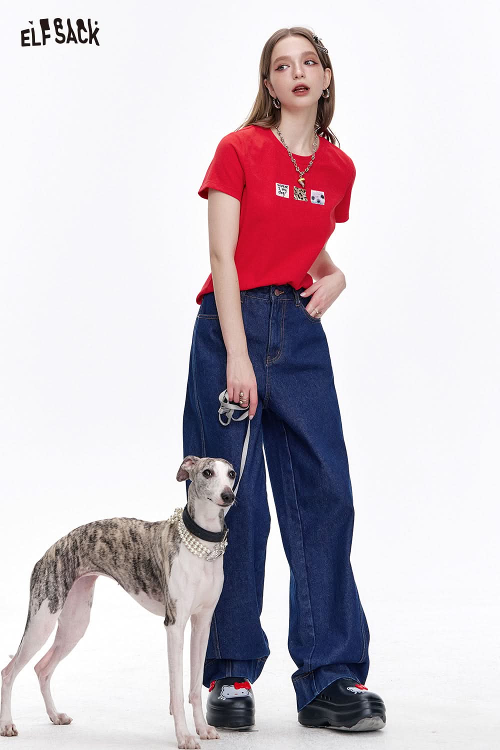 ELFSACK Casual Versatile Cartoon Print Slim Fit Short Sleeve T-shirt Women