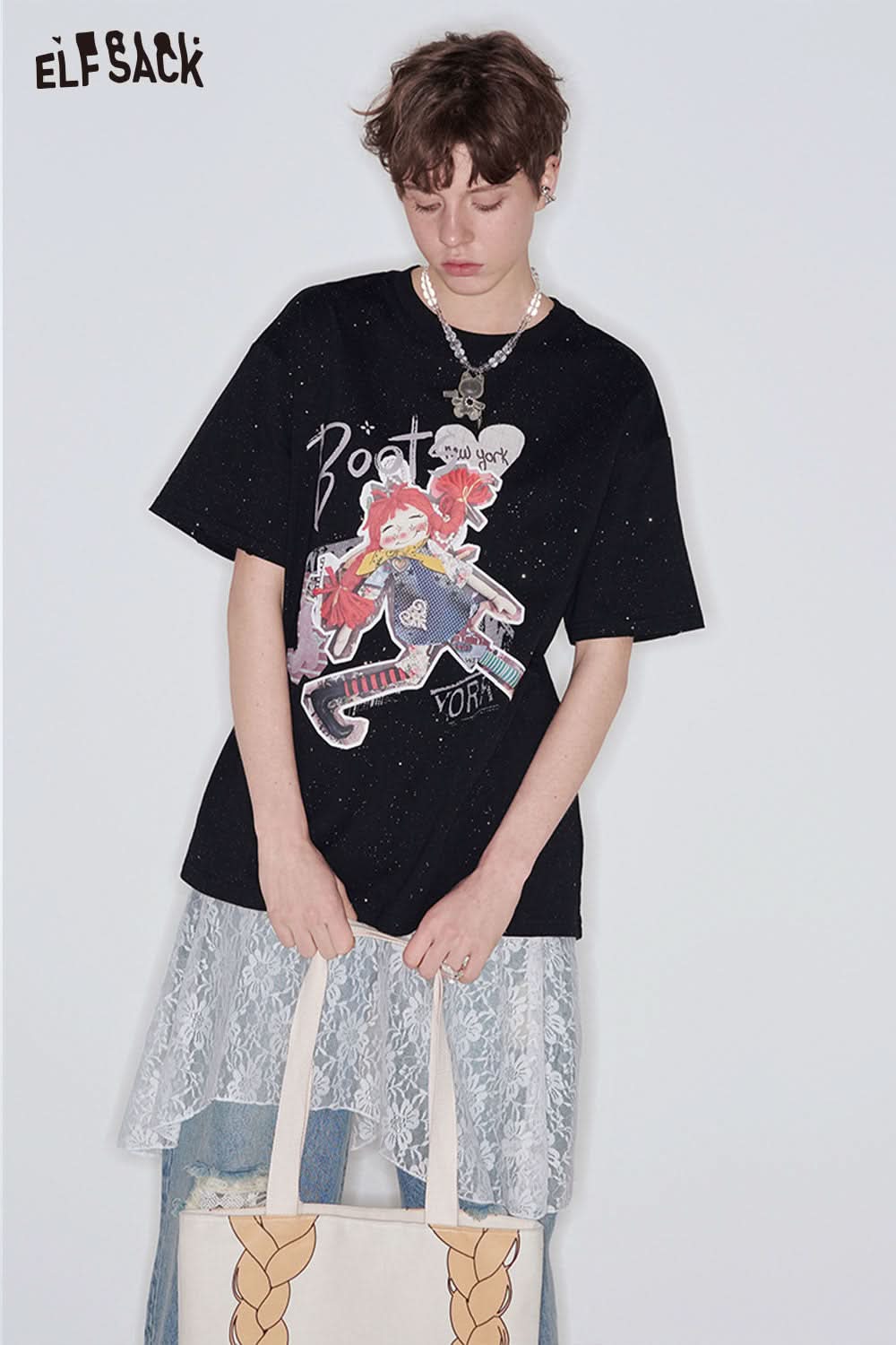 ELFSACK Sequins Original Girls Printed Short Sleeve T-Shirt Women