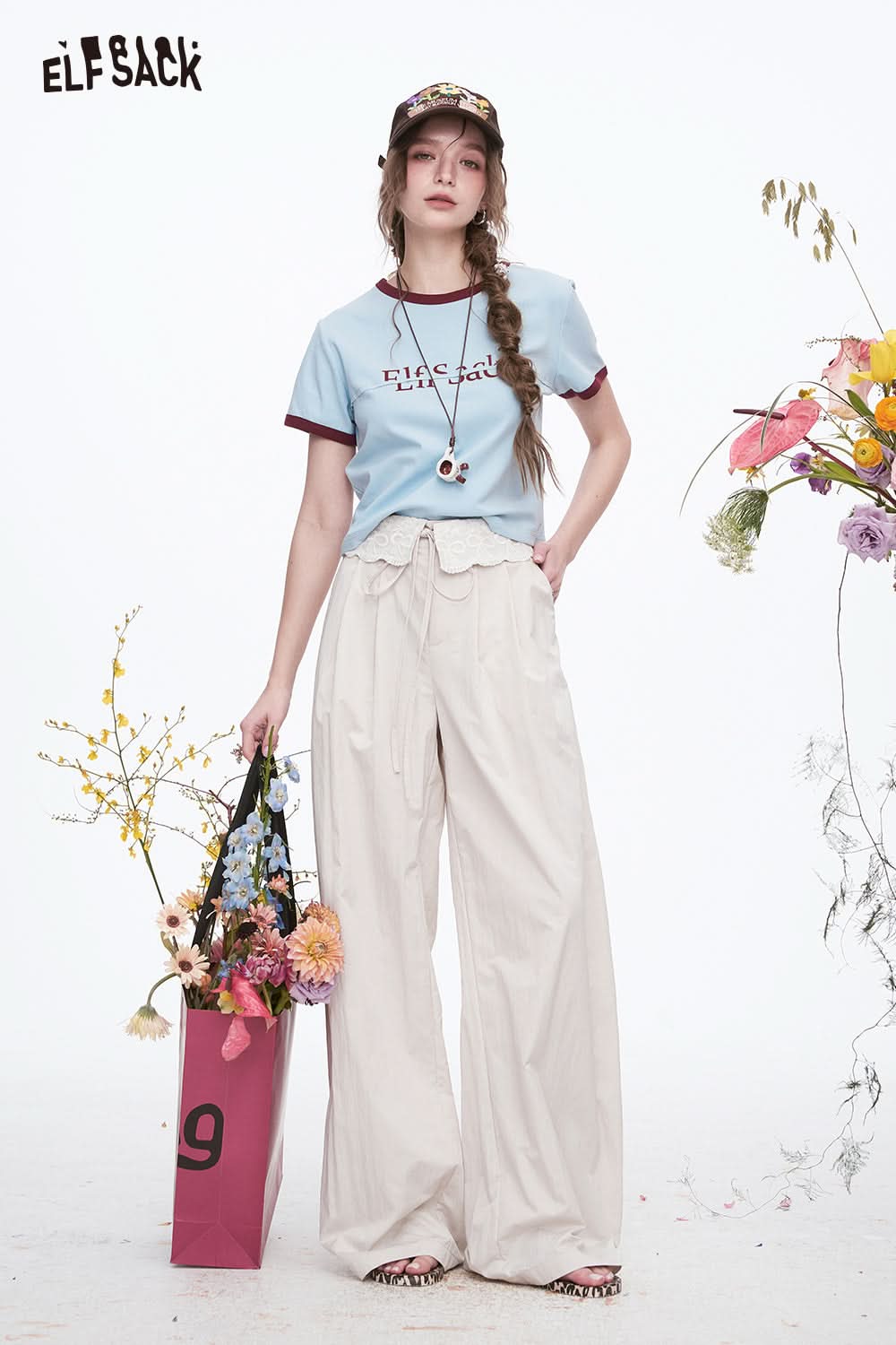 ELFSACK Y2K Preppy Style Color block Letter Short Sleeve T-shirt Women's Dopamine Crop Top