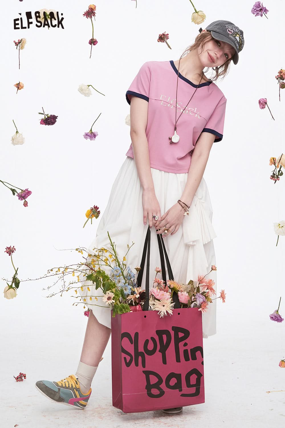 ELFSACK Y2K Preppy Style Color block Letter Short Sleeve T-shirt Women's Dopamine Crop Top