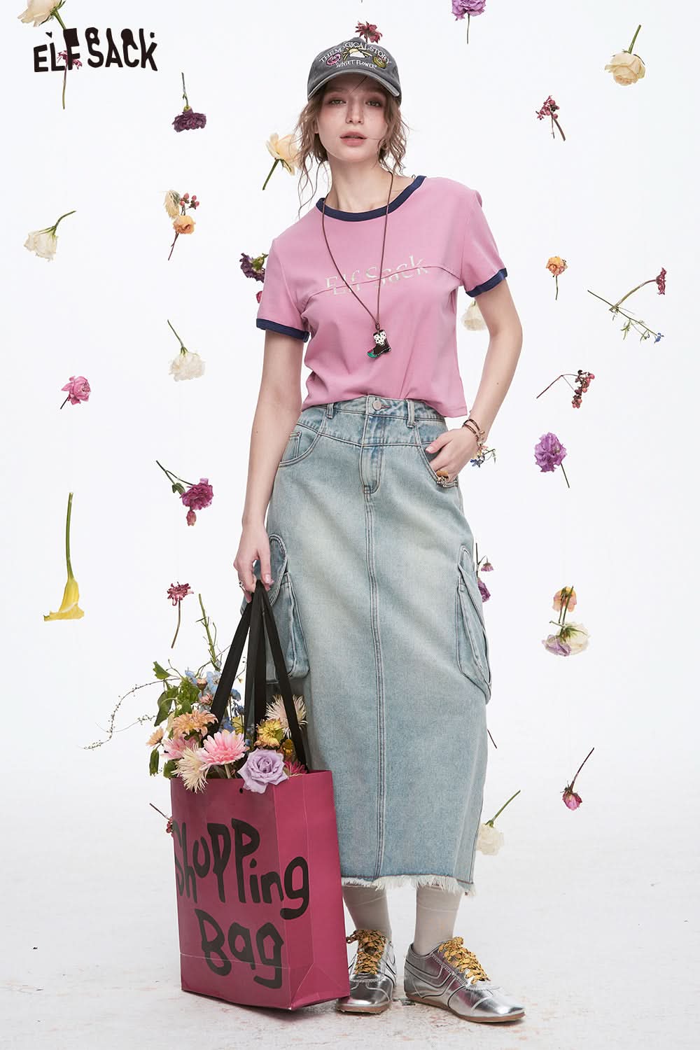 ELFSACK Y2K Preppy Style Color block Letter Short Sleeve T-shirt Women's Dopamine Crop Top