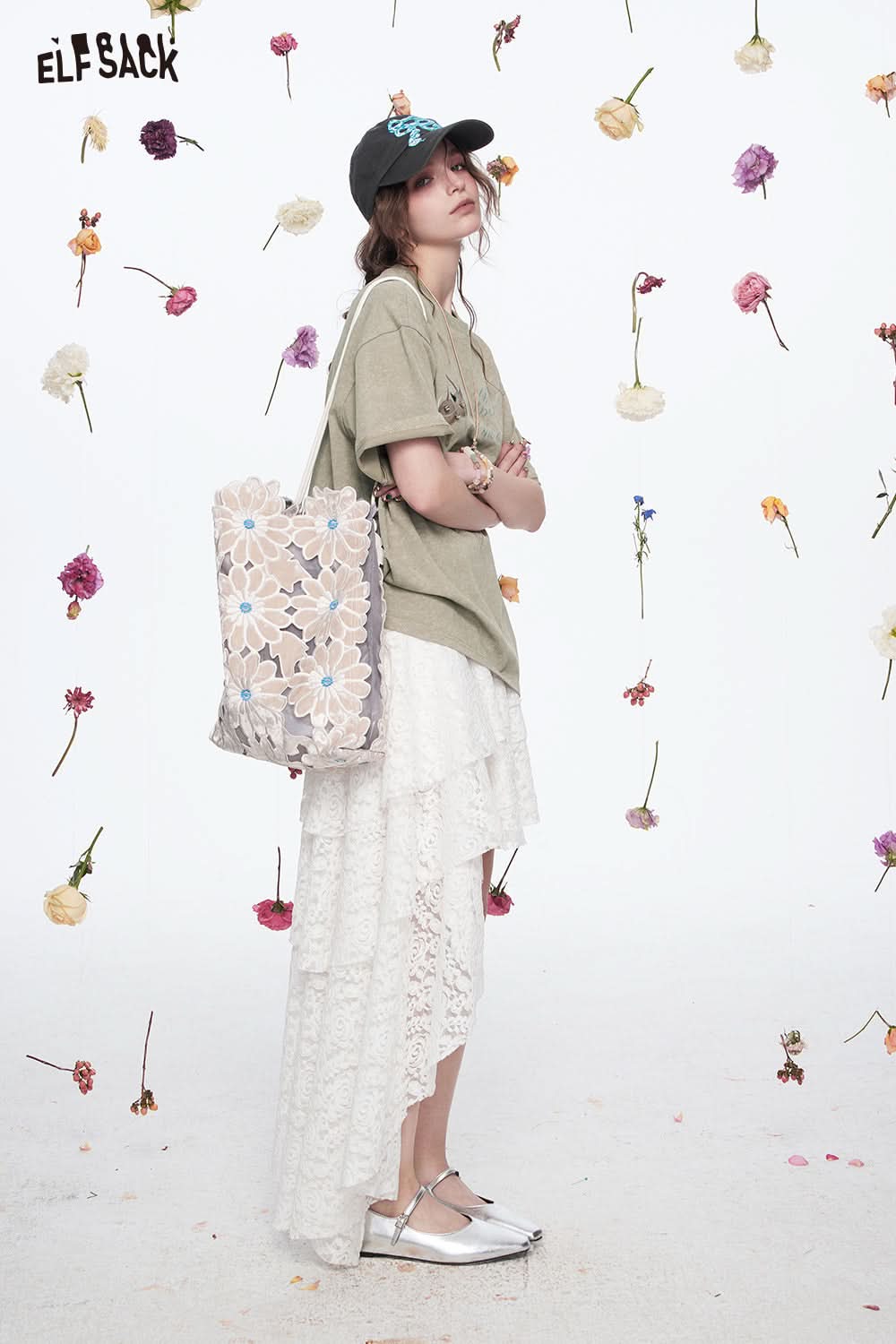 ELFSACK Y2K Letter Printed Diamond Short Sleeve Cotton T-shirt Women Loose Casual Retro Tops