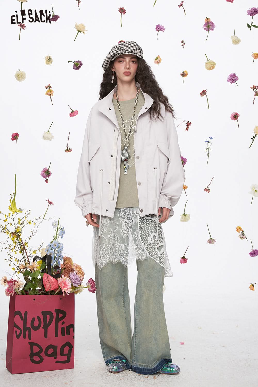 ELFSACK Y2K Letter Printed Diamond Short Sleeve Cotton T-shirt Women Loose Casual Retro Tops