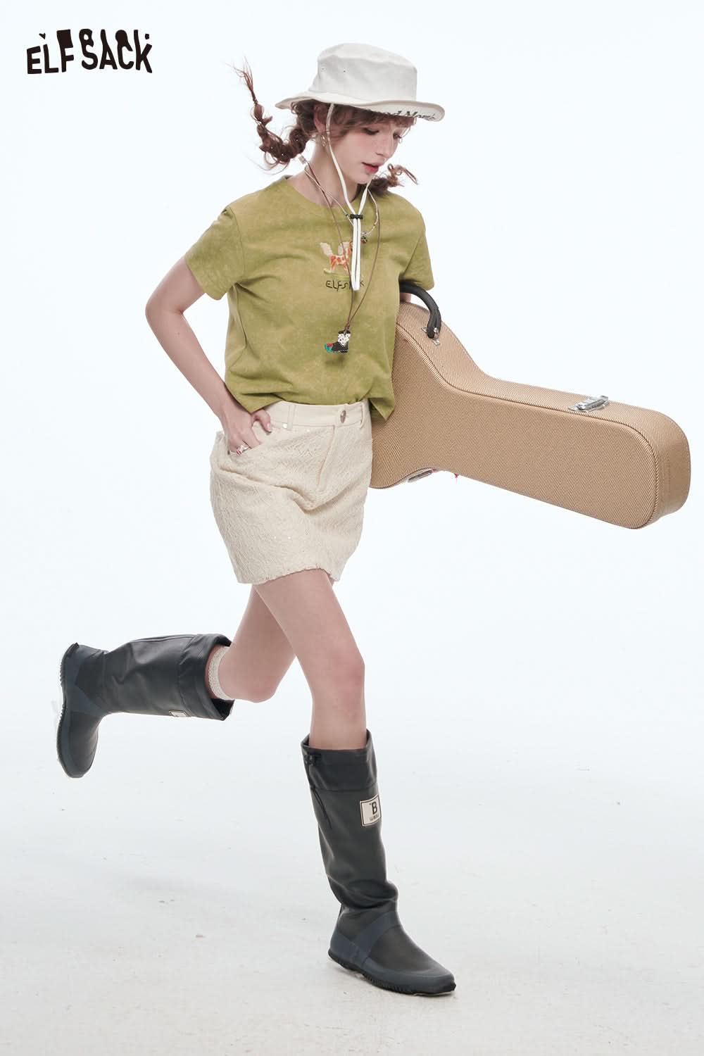 ELFSACK Y2K Printed Short Sleeve T-Shirt Women O-neck Slim Crop Top