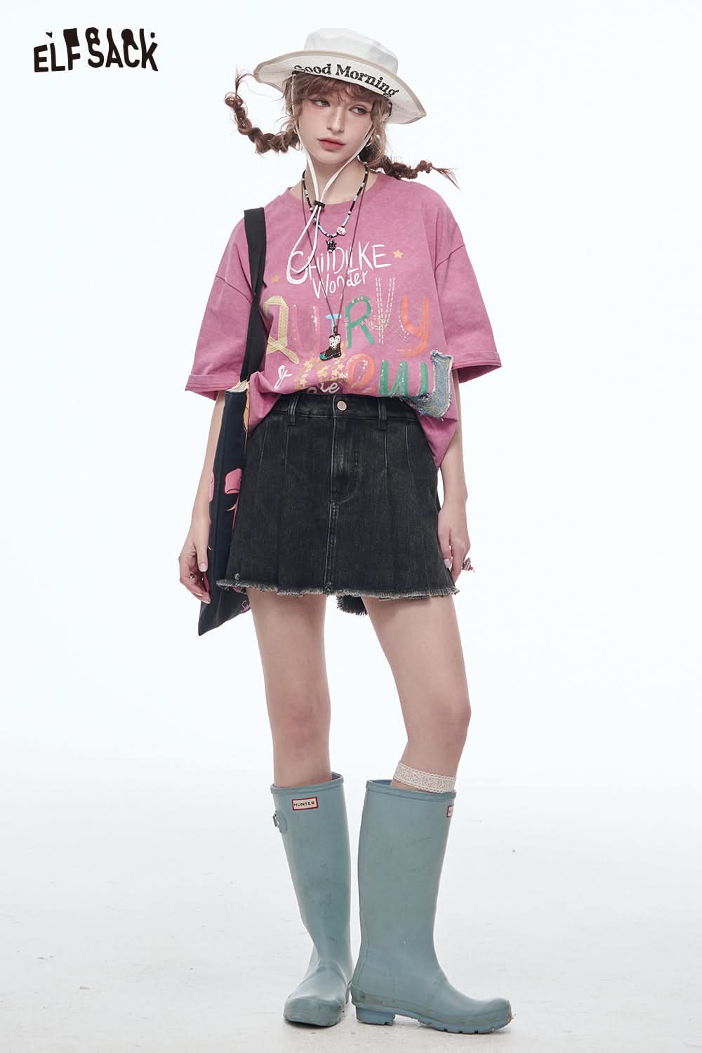 ELFSACK Casual Sweet Pink Letter Printed Short Sleeve Cotton T-Shirt Women