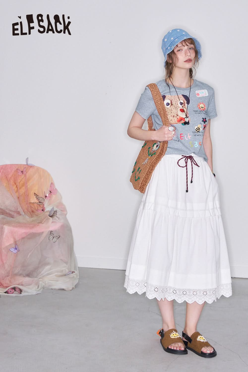 ELFSACK Y2K Puppy Printed Slim Short Sleeve T-Shirt Women Versatile Crop Top