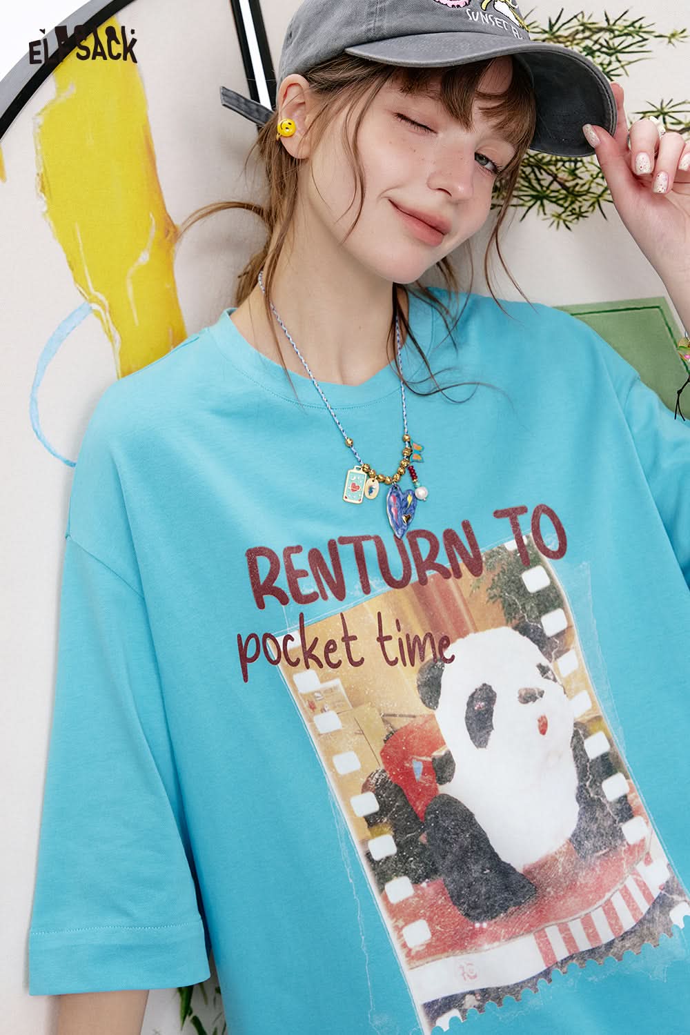 ELFSACK Panda print short sleeved loose T-shirt