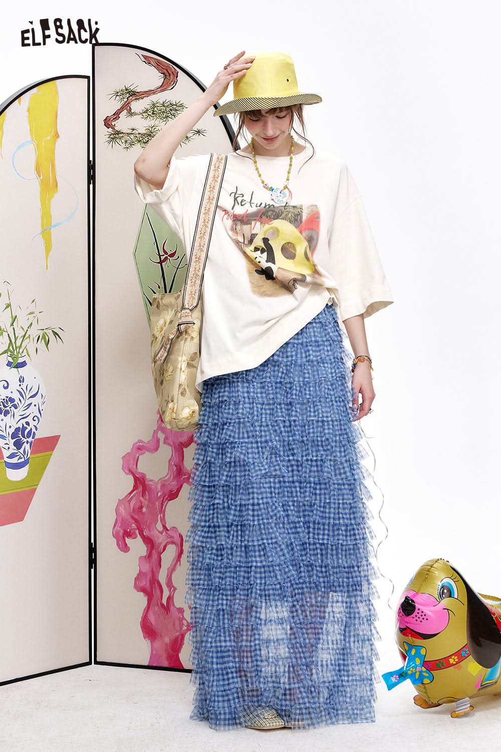 ELFSACK Panda print short sleeved loose T-shirt