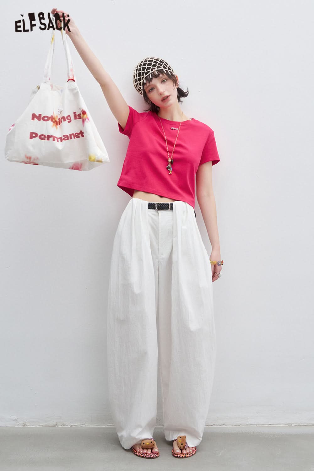 ELFSACK Butterfly Hollow Solid Color Letter Short Sleeve T-shirt Women Casual Cropped Top