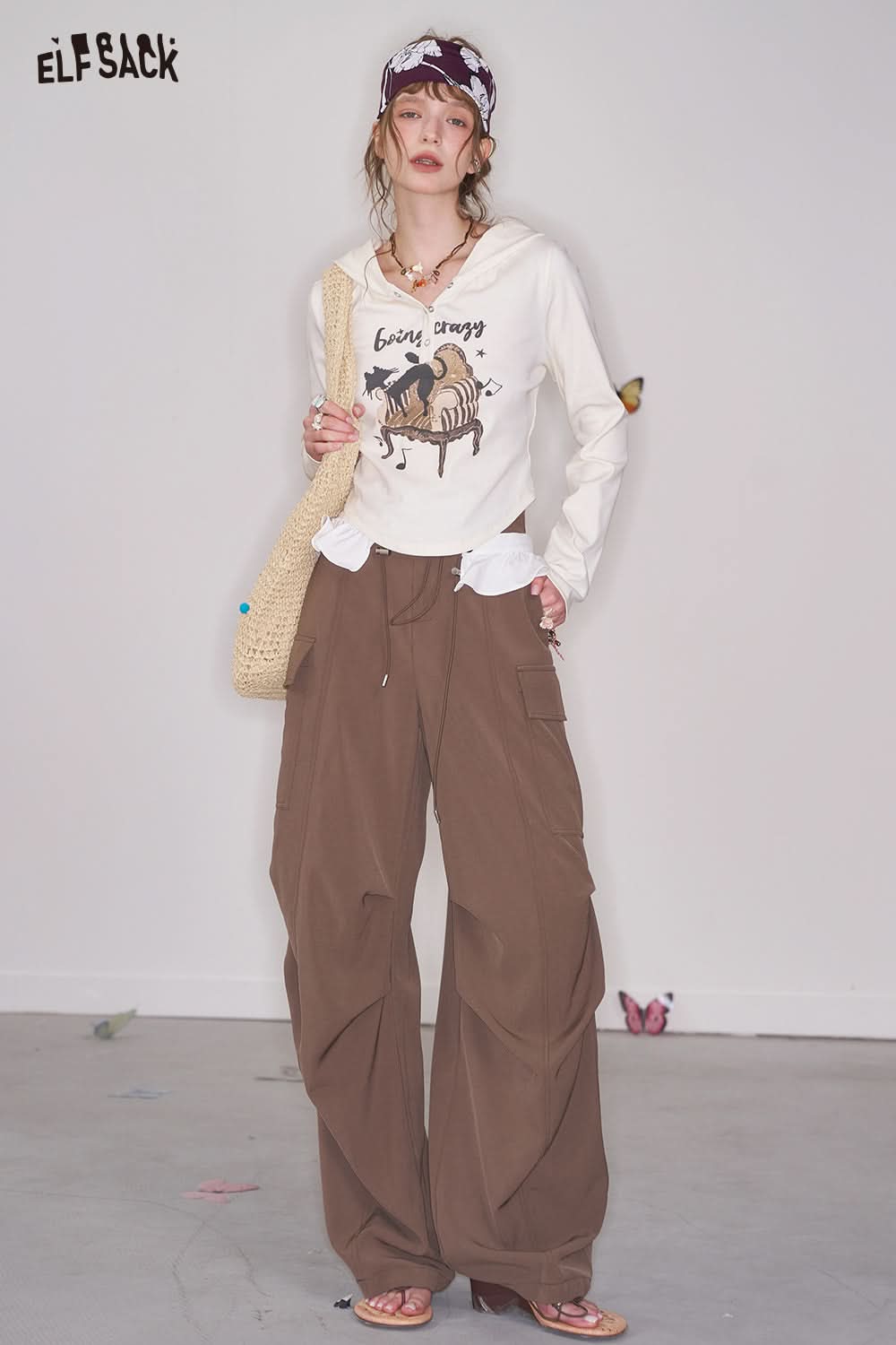 ELFSACK Cartoon Printed Hooded Long Sleeve T-Shirt Casual Sweet Cool Top