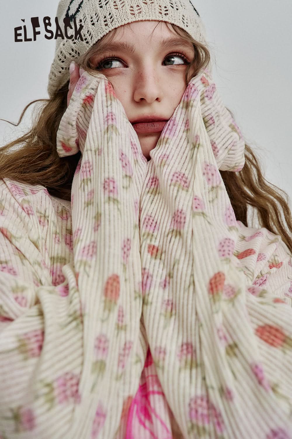 ELFSACK Y2K Full Print Long Sleeve Loose Knit Cardigan Women High Street Thin Cartoon Top