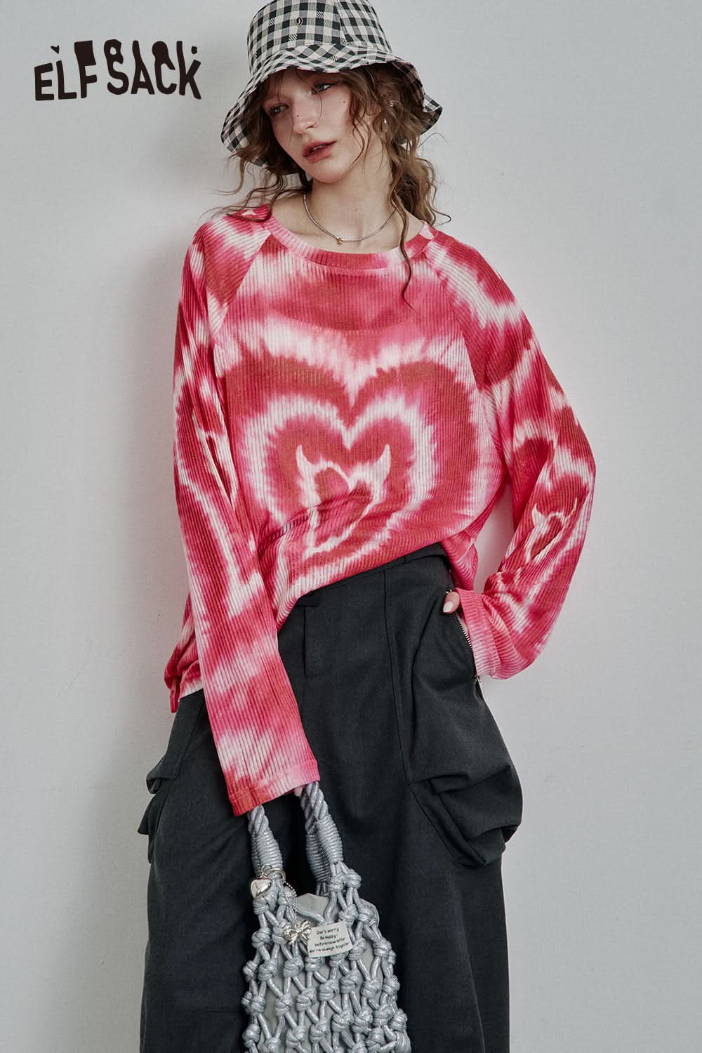 ELFSACK Y2K Full Print Long Sleeve Loose Knit Cardigan Women High Street Thin Cartoon Top