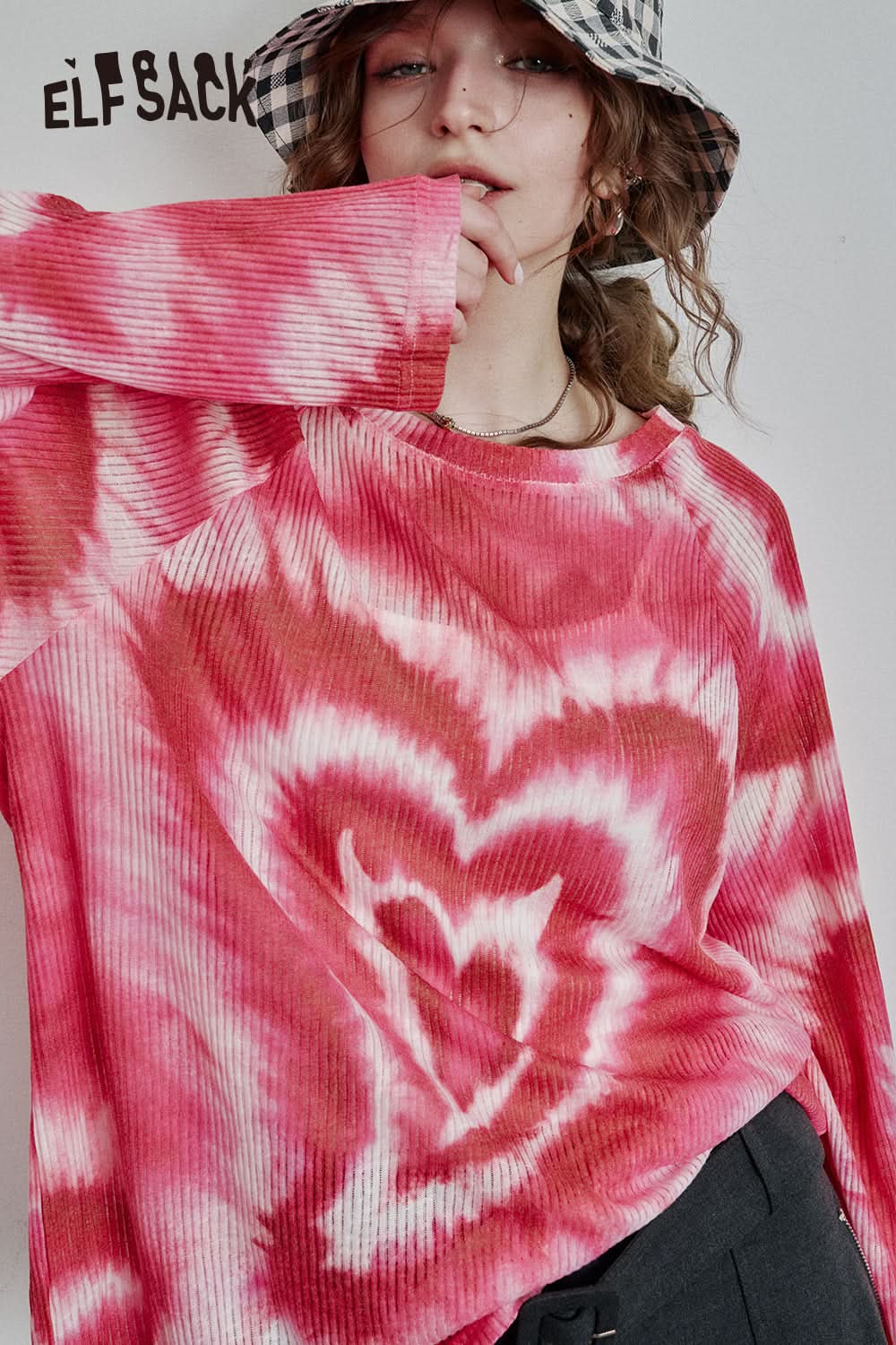 ELFSACK Y2K Full Print Long Sleeve Loose Knit Cardigan Women High Street Thin Cartoon Top