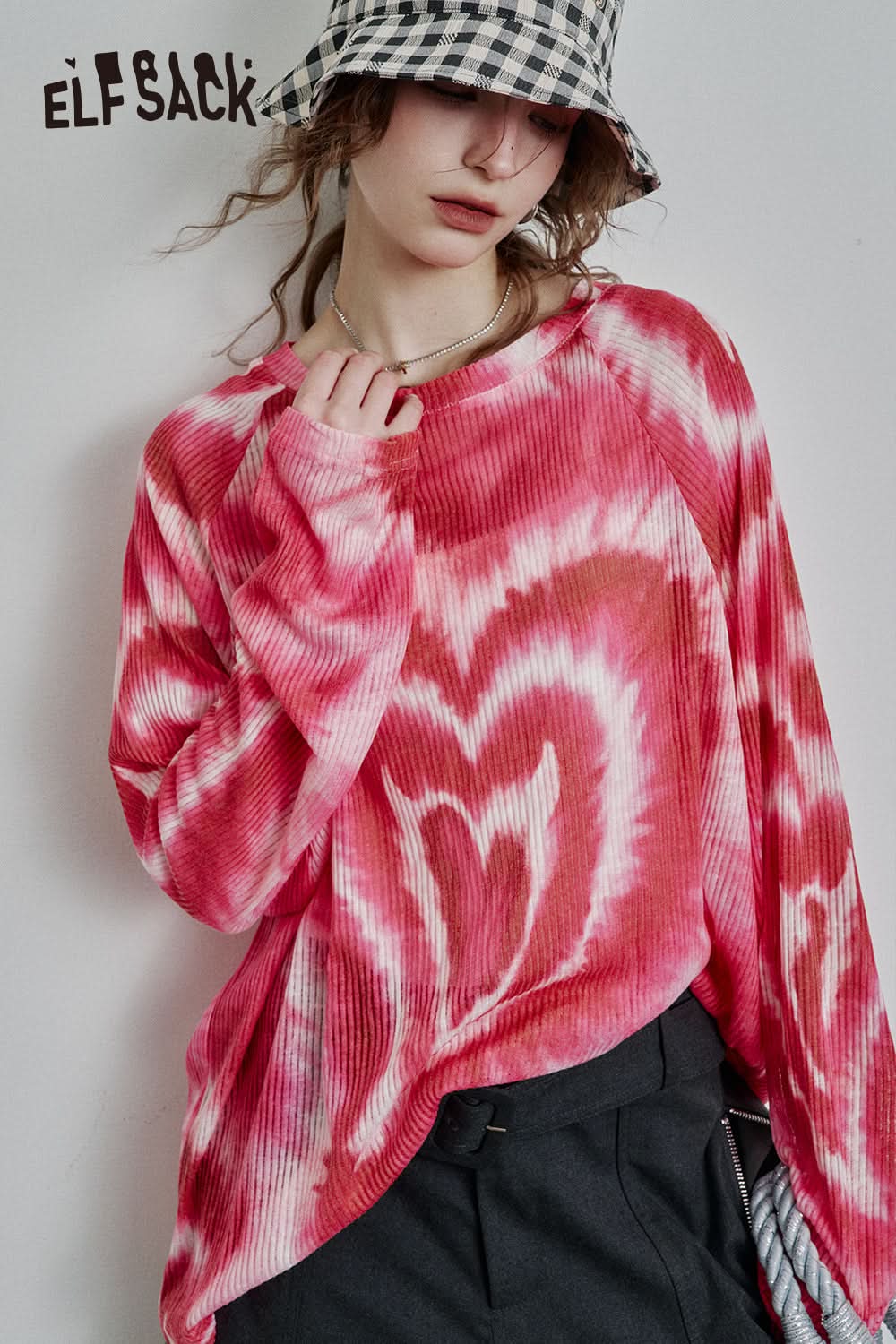 ELFSACK Y2K Full Print Long Sleeve Loose Knit Cardigan Women High Street Thin Cartoon Top