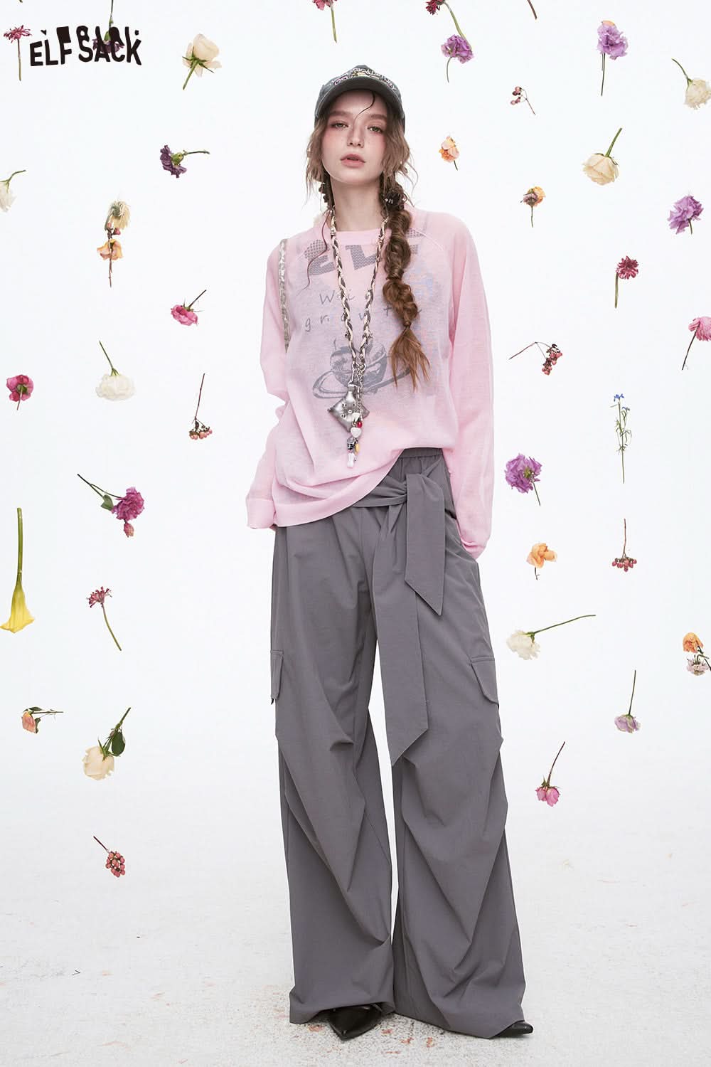 ELFSACK Y2K Original Heart Printed Knitted Pullover Women Sweet Cool Thin Oversize Tops