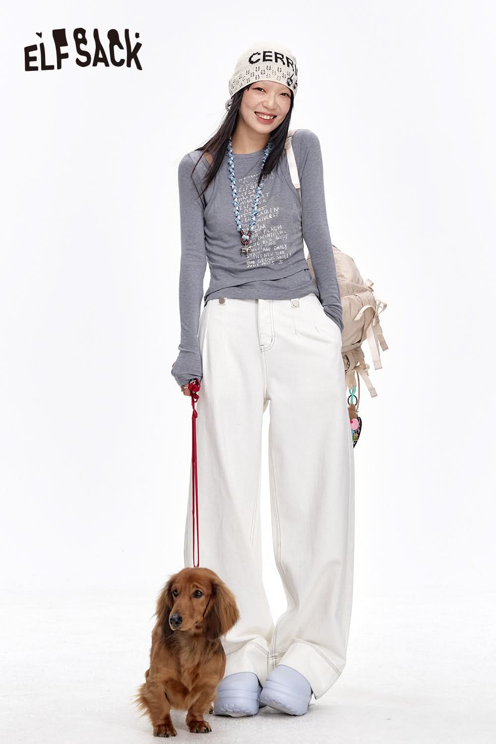 ELFSACK Versatile White Loose Straight Jeans Women Casual Commuting Wide Leg Pants