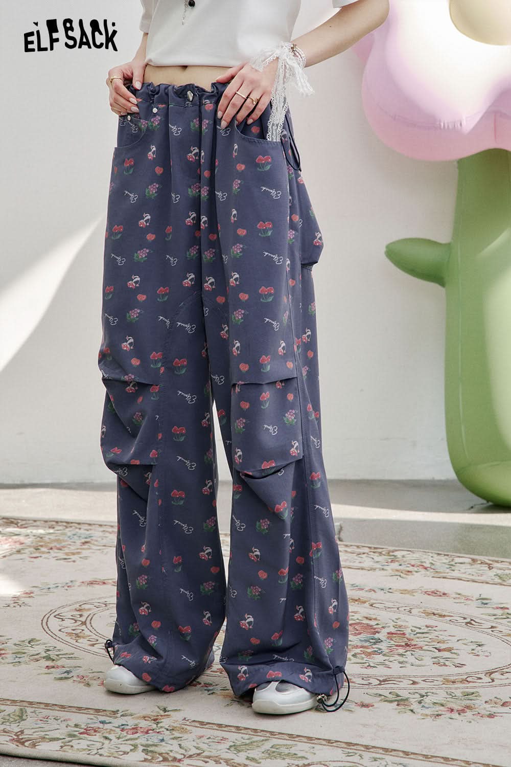 ELFSACK High Street Loose All-over Print Casual Wide-Leg Pants