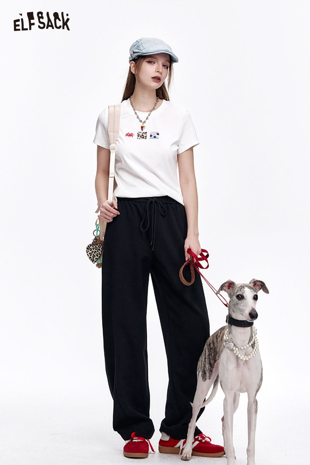 ELFSACK Loose Casual Solid Wide Leg Pants Drawstring Elastic Waist Sports Pants Women Sweatpants