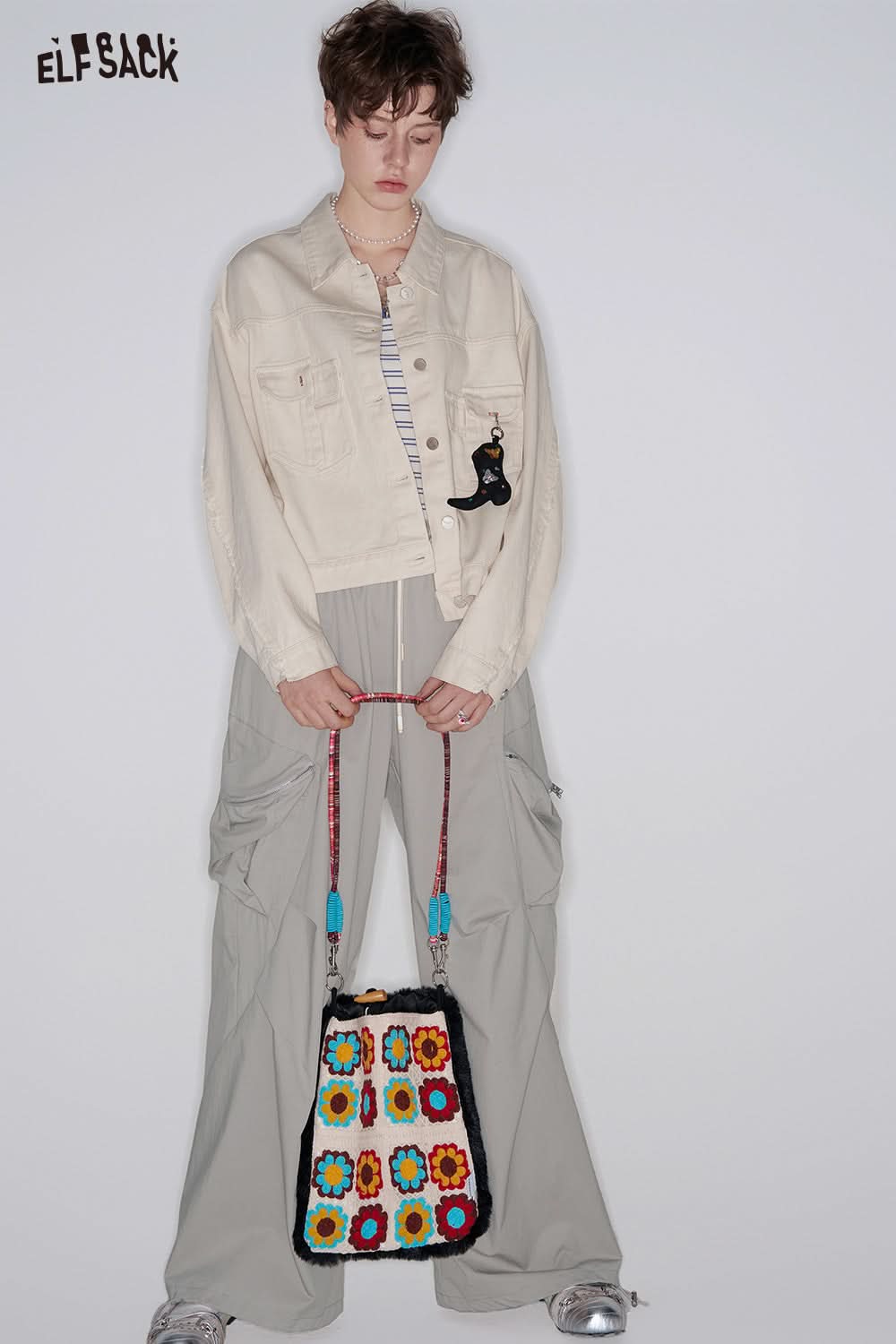ELFSACK Solid Cargo Pants Wide Leg Pants Women Loose Casual Pockets Wide Pants