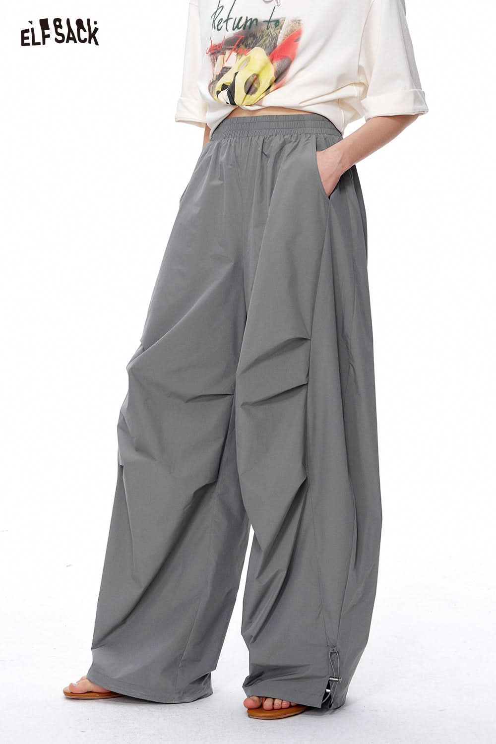 ELFSACK Loose workwear with pleated gray pants