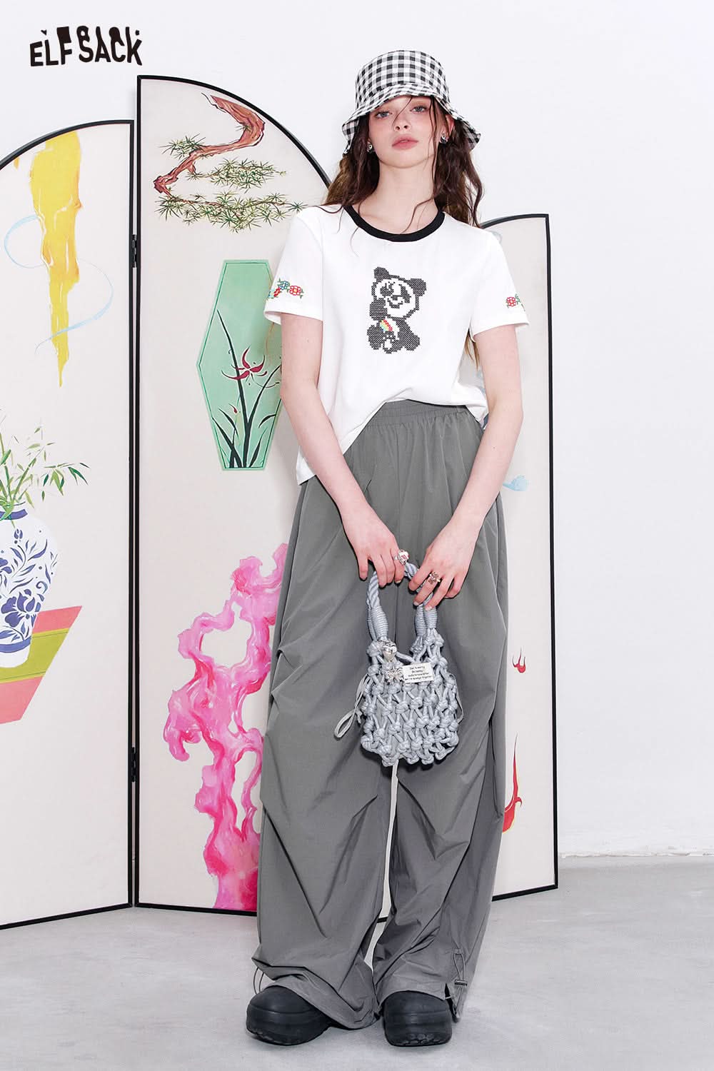 ELFSACK Loose workwear with pleated gray pants