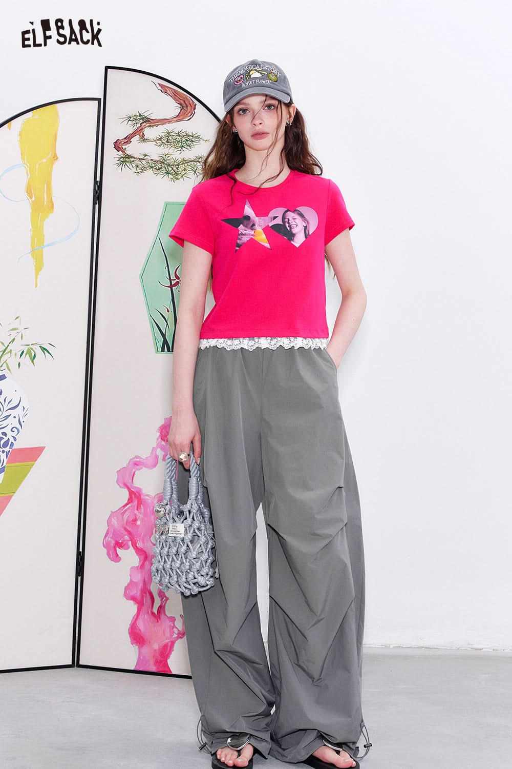 ELFSACK Loose workwear with pleated gray pants
