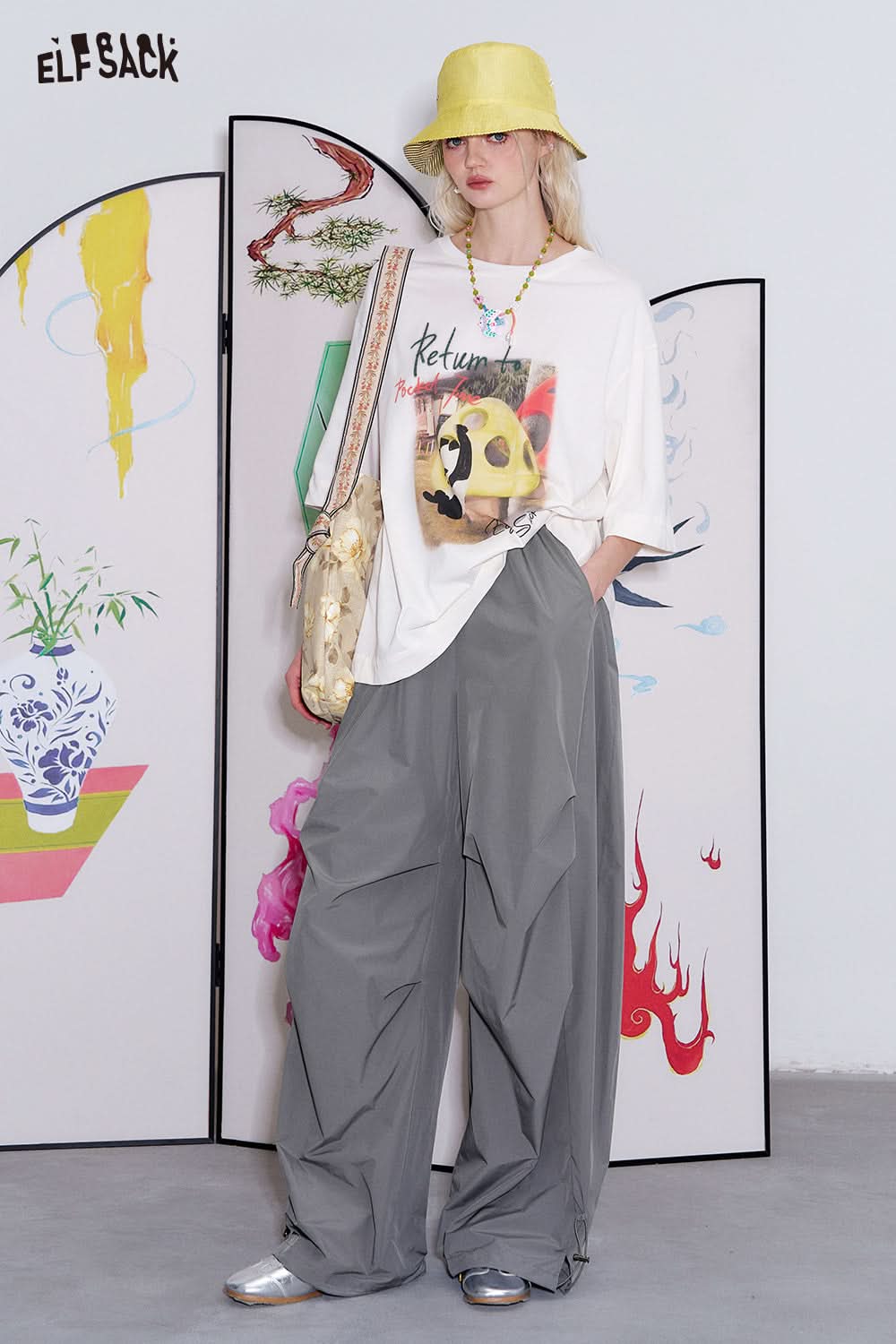 ELFSACK Loose workwear with pleated gray pants