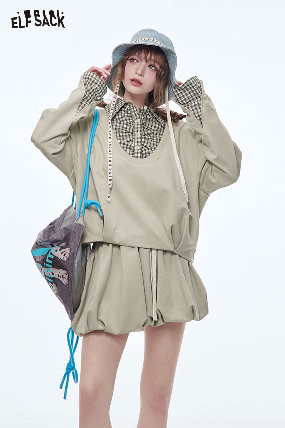 ELFSACK Sweet Sports Sweatshirt Mini Skirt Suit Women