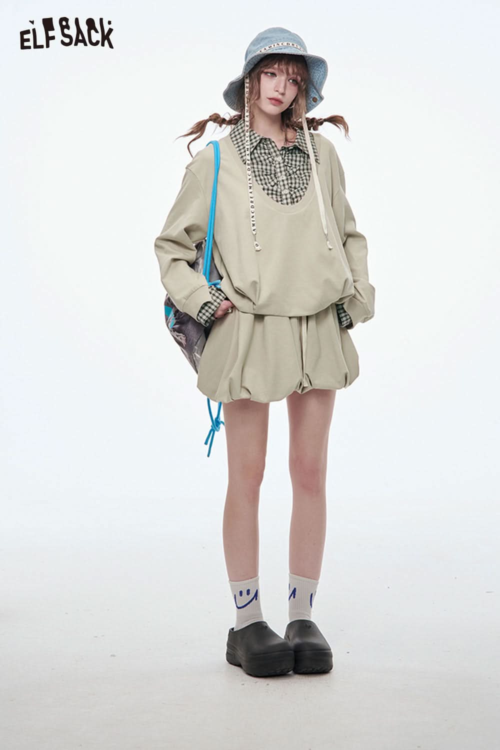 ELFSACK Sweet Sports Sweatshirt Mini Skirt Suit Women