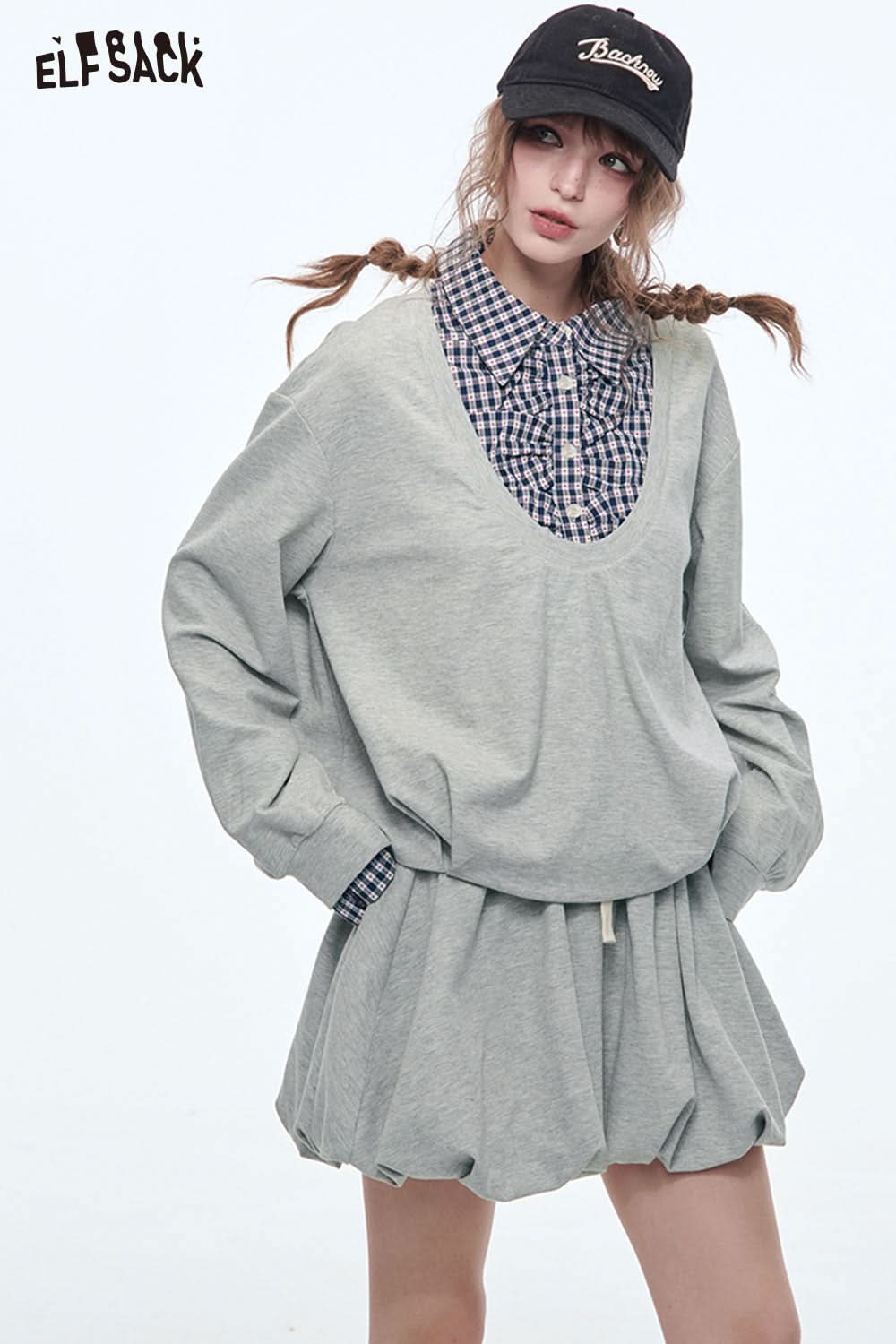 ELFSACK Sweet Sports Sweatshirt Mini Skirt Suit Women