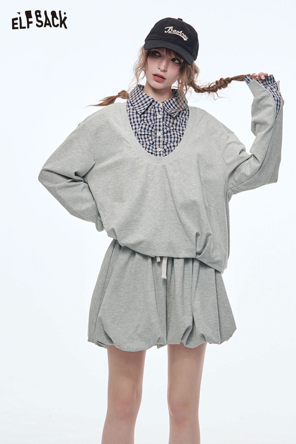 ELFSACK Sweet Sports Sweatshirt Mini Skirt Suit Women